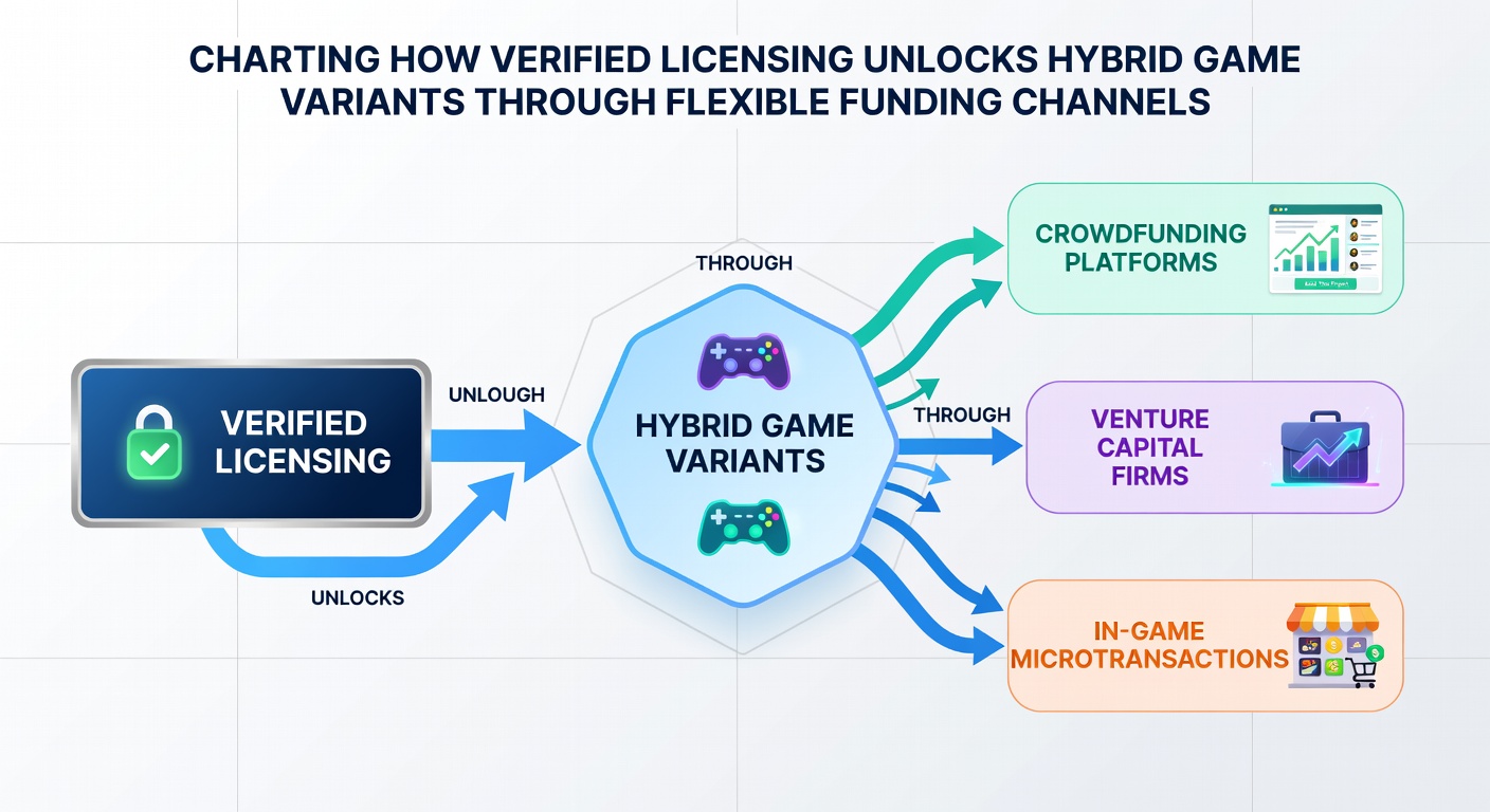 Diagram showing connections between licensing verification, hybrid game variants, and multiple funding streams