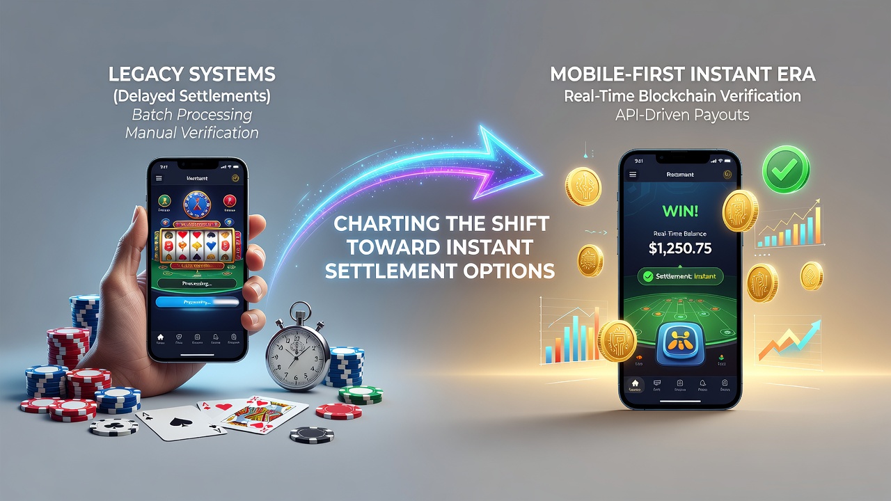 Mobile casino interface displaying instant settlement confirmation on smartphone screen