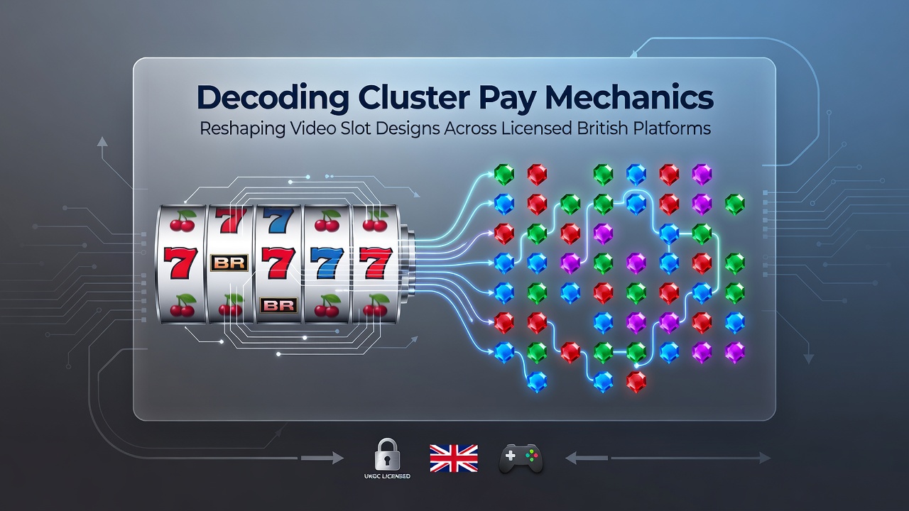 Cluster pay symbols forming groups on a video slot interface from a licensed British platform