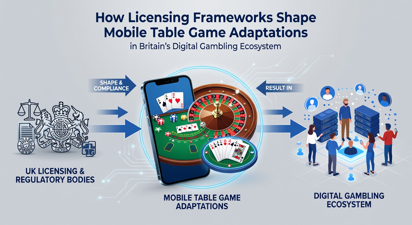 Mobile table game interfaces displayed on smartphones showing blackjack and roulette adaptations under licensing rules
