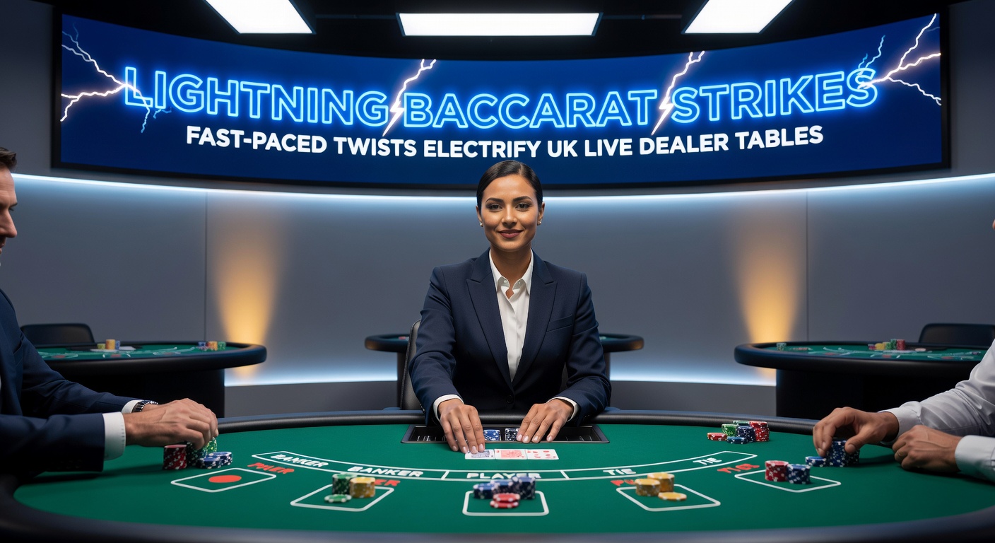 Close-up of Lightning Baccarat multipliers activating on screen, with golden lightning bolts and payout animations bursting across the interface