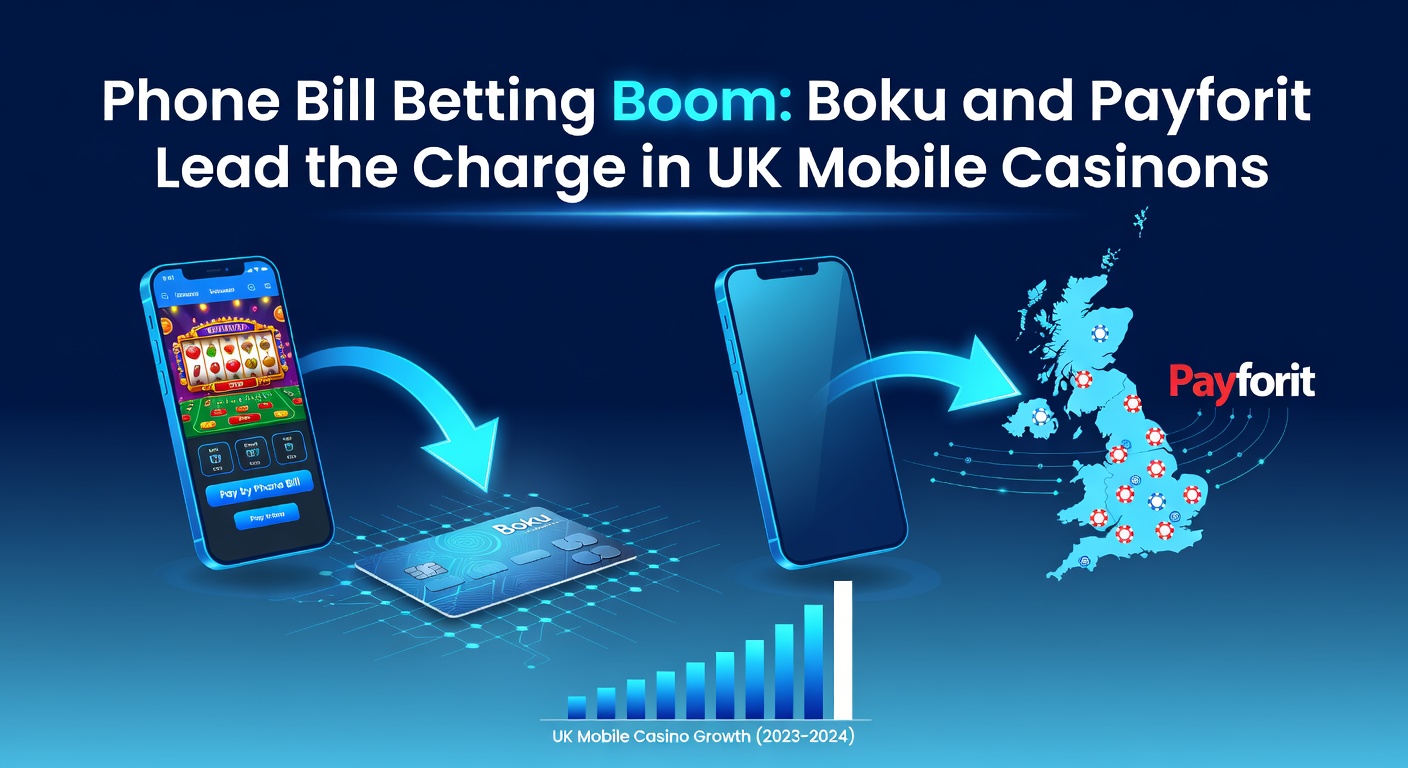 Smartphone displaying a mobile casino app with phone bill payment option highlighted, showing deposit confirmation via Boku or Payforit