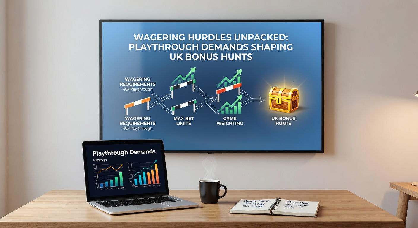 Infographic breaking down wagering requirement calculations with slot reels and bonus icons